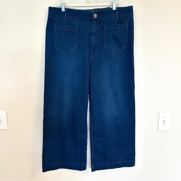 Anthropologie Pilcro The Skipper Cropped Wide-Leg Jeans Dark Denim Blue Size 34 - Picture 10 of 16